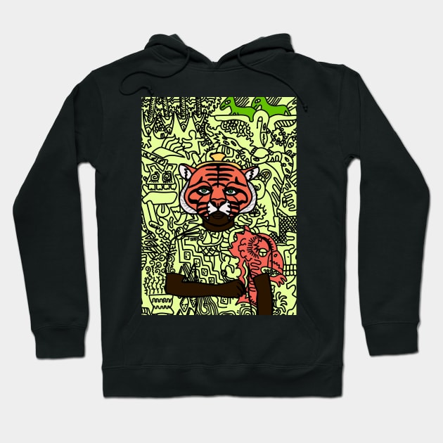 Switzerland - Green-Eyed Male Character with Animal Mask and Doodle Accent Hoodie by Hashed Art